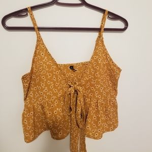 yellow front tie up shirt